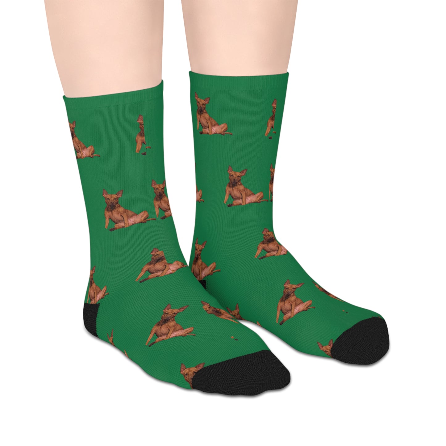 Custom Photo Mid-length Socks | Personalized Pet or Portrait on Dark Green