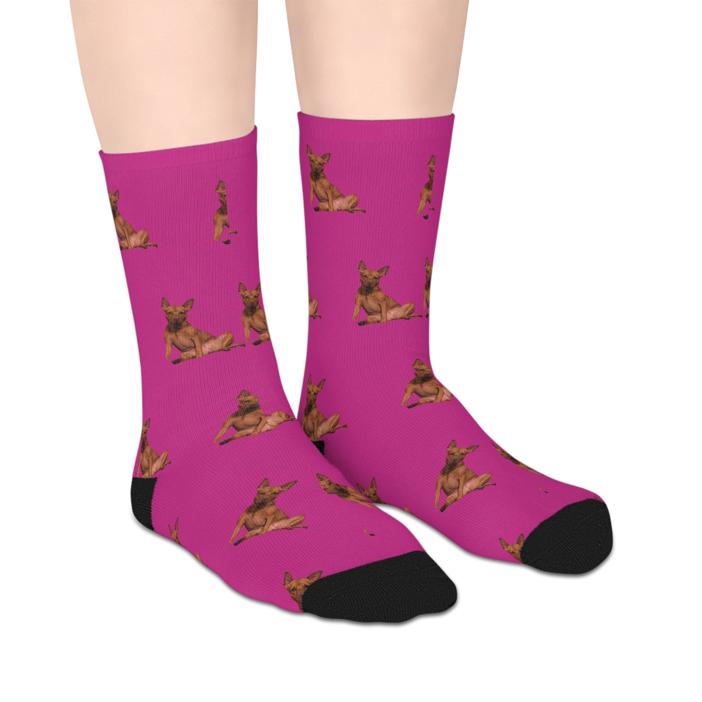 Custom Photo Mid-length Socks | Personalized Pet or Portrait on Pink