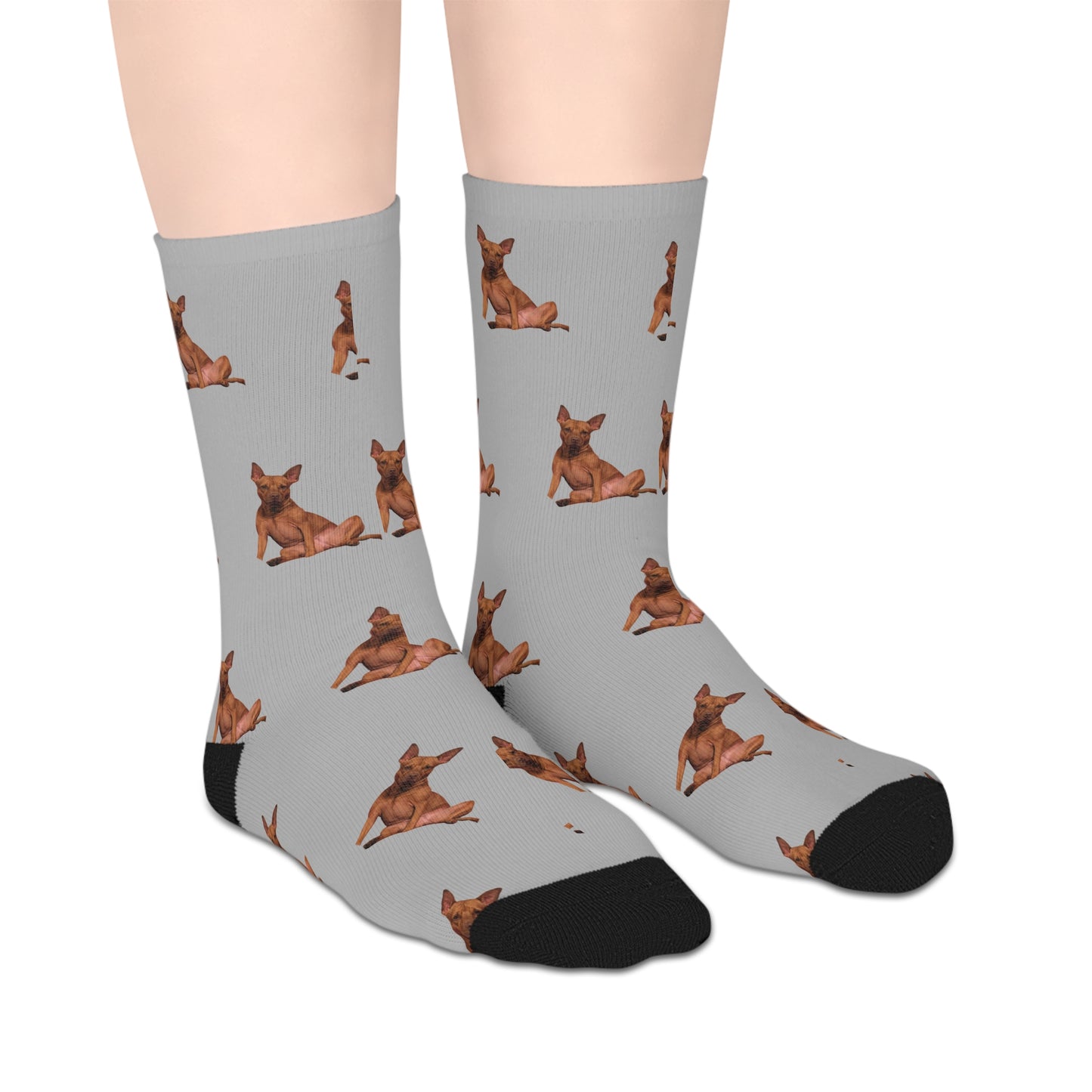 Custom Photo Mid-length Socks | Personalized Pet or Portrait on Grey