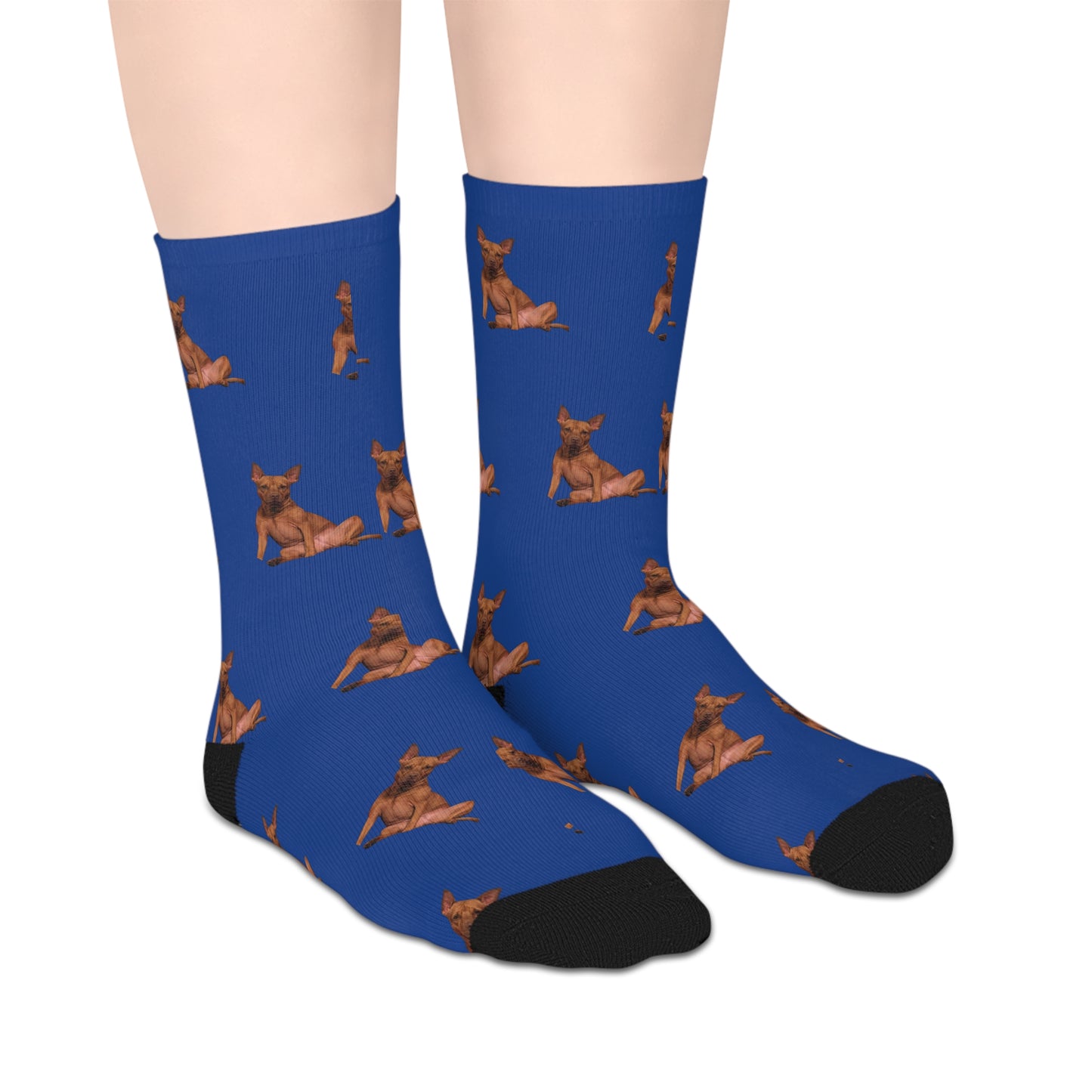 Custom Photo Mid-length Socks | Personalized Pet or Portrait on Dark Blue