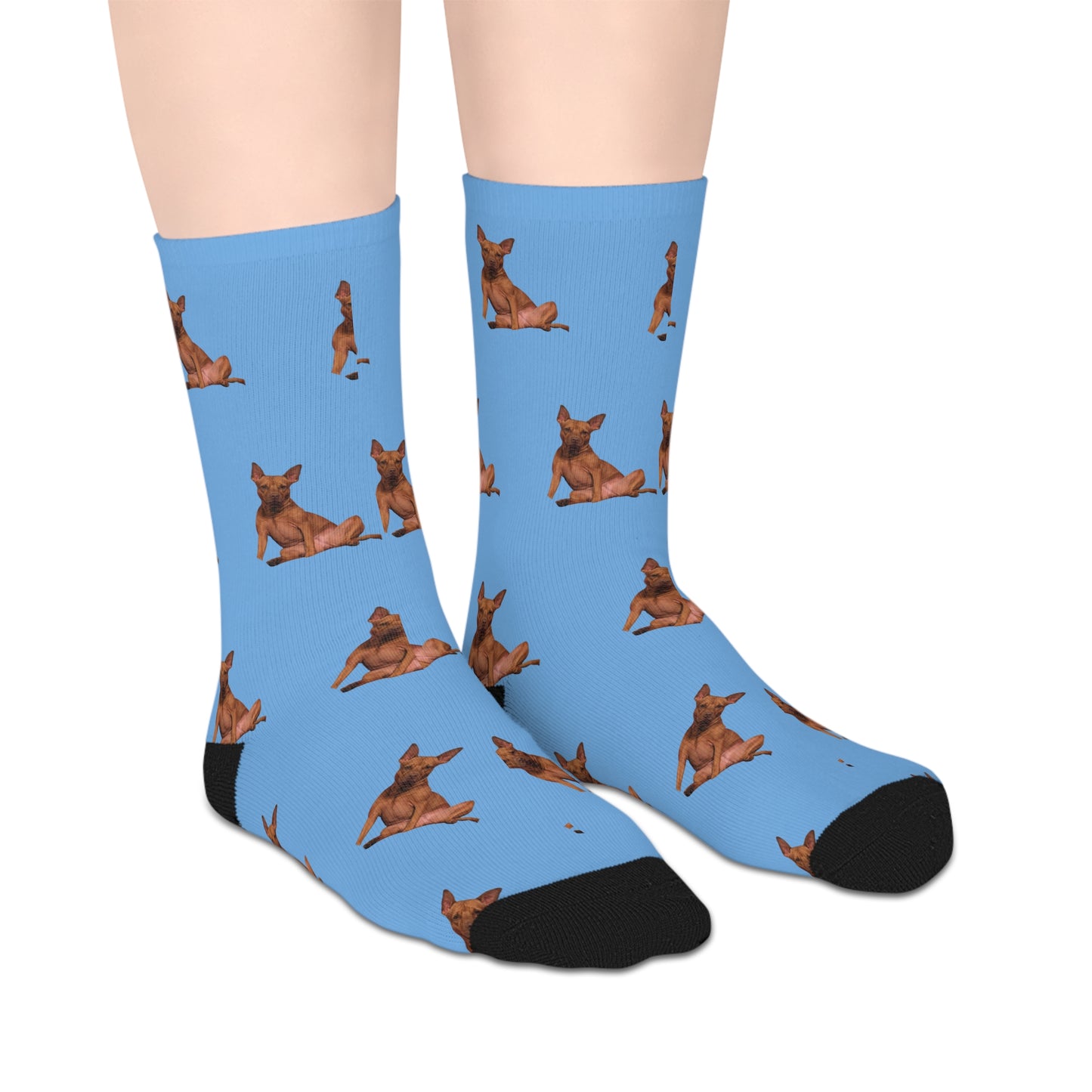 Custom Photo Mid-length Socks | Personalized Pet or Portrait on Light Blue