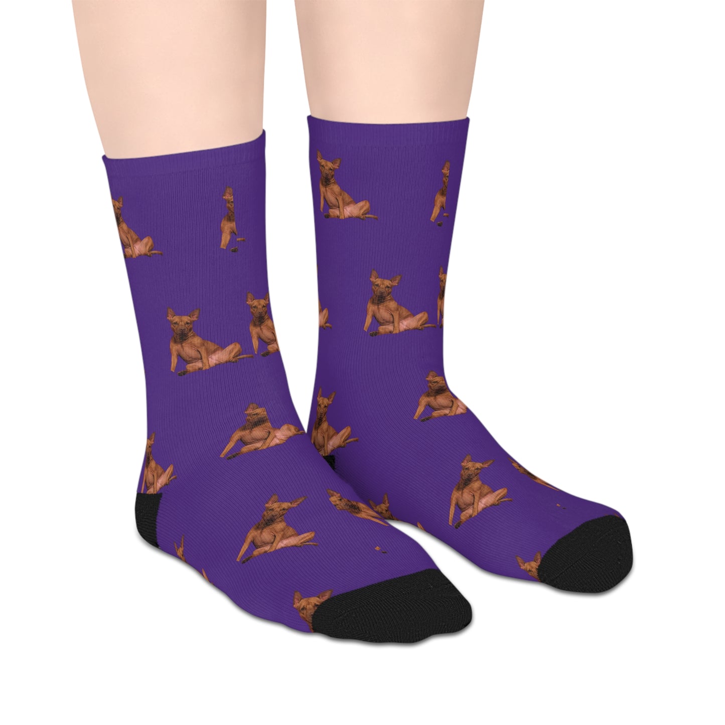 Custom Photo Mid-length Socks | Personalized Pet or Portrait on Dark Purple