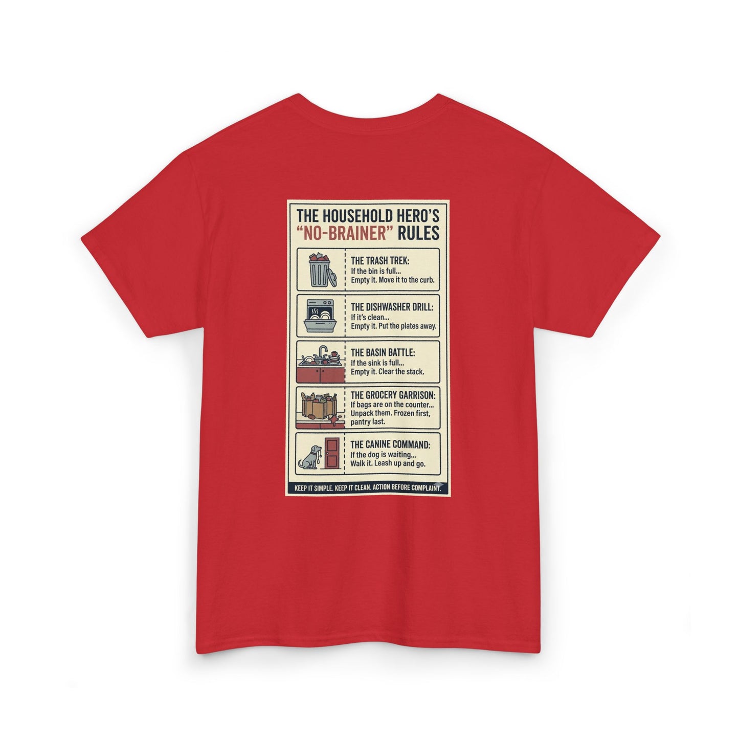The Gentleman's Guide to Household Heroics Tee for Dog Owners Cartoon Style | Illustrated Rule List