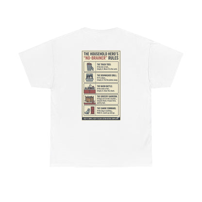 The Gentleman's Guide to Household Heroics Tee for Dog Owners Cartoon Style | Illustrated Rule List