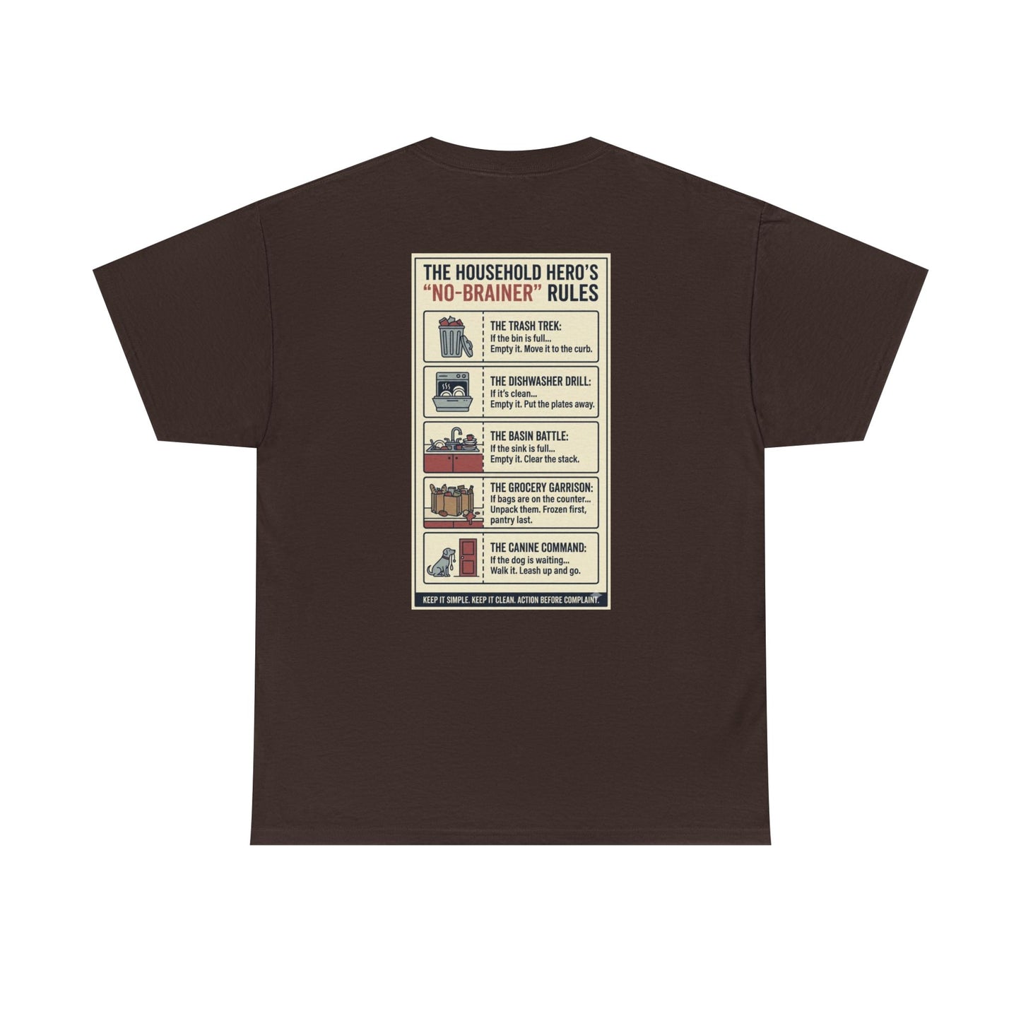 The Gentleman's Guide to Household Heroics Tee for Dog Owners Cartoon Style | Illustrated Rule List