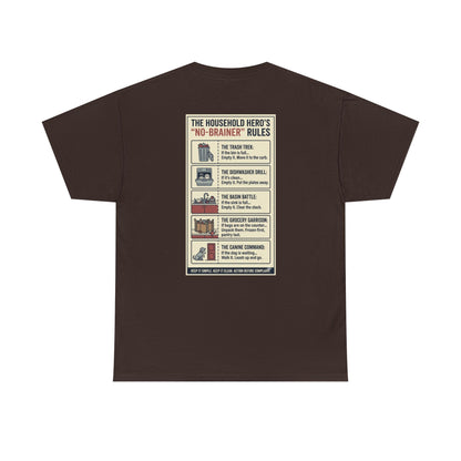 The Gentleman's Guide to Household Heroics Tee for Dog Owners Cartoon Style | Illustrated Rule List