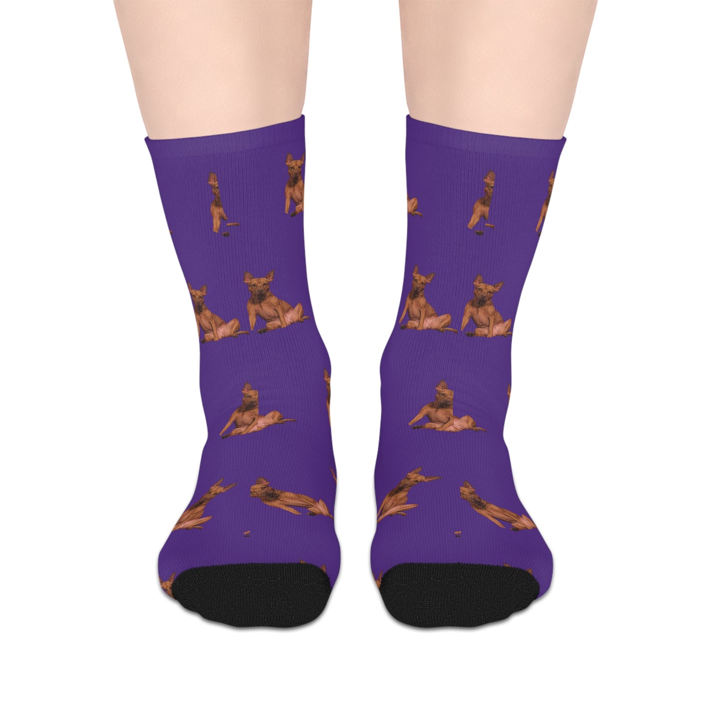 Custom Photo Mid-length Socks | Personalized Pet or Portrait on Dark Purple