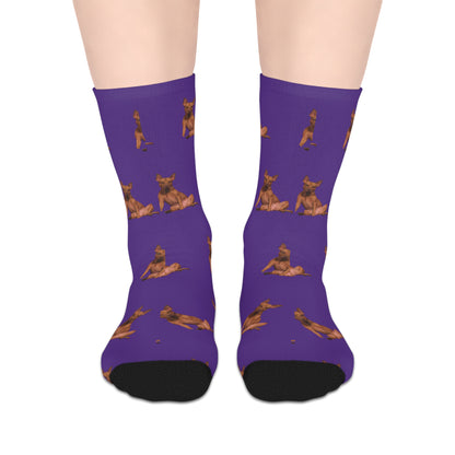 Custom Photo Mid-length Socks | Personalized Pet or Portrait on Dark Purple