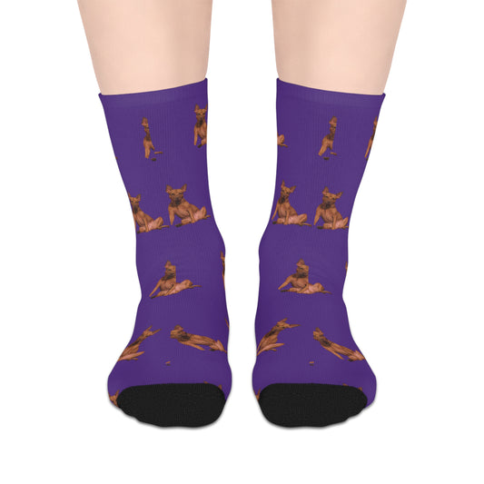 Custom Photo Mid-length Socks | Personalized Pet or Portrait on Dark Purple