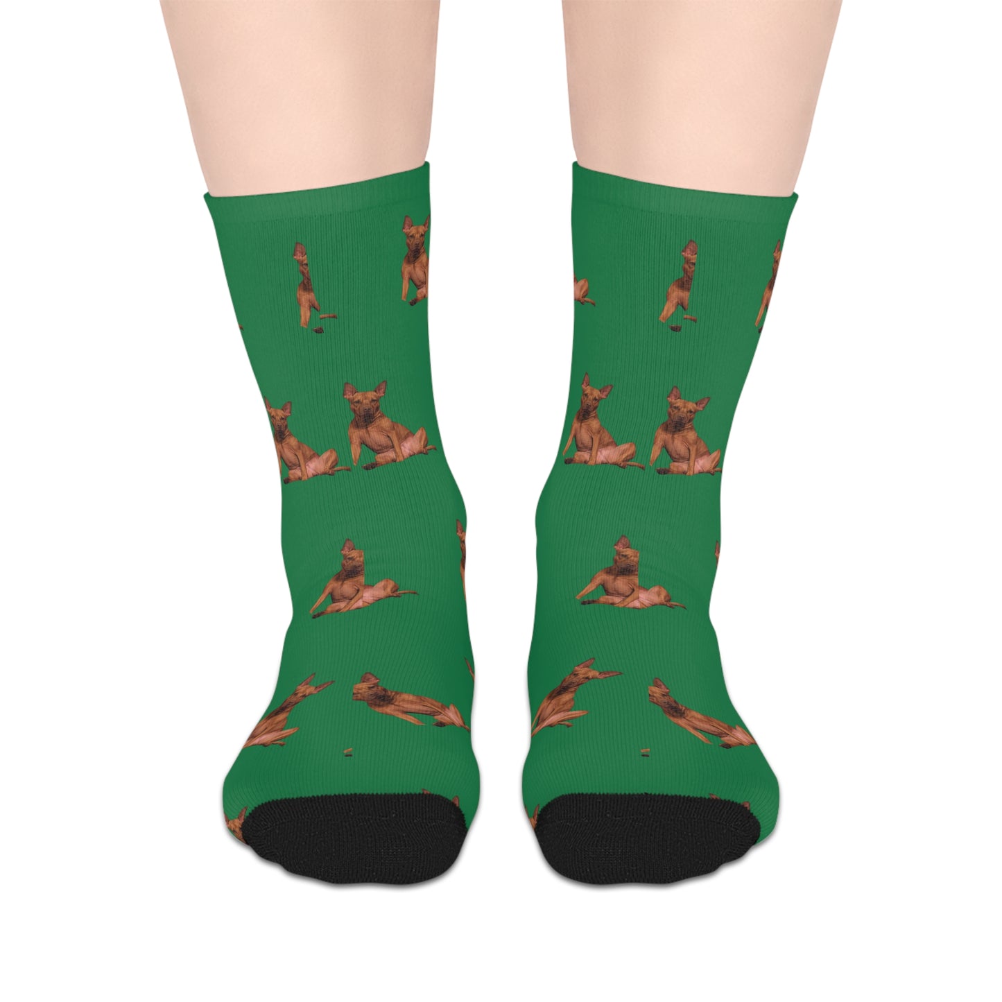 Custom Photo Mid-length Socks | Personalized Pet or Portrait on Dark Green