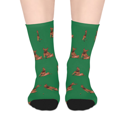 Custom Photo Mid-length Socks | Personalized Pet or Portrait on Dark Green