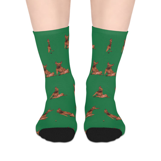 Custom Photo Mid-length Socks | Personalized Pet or Portrait on Dark Green