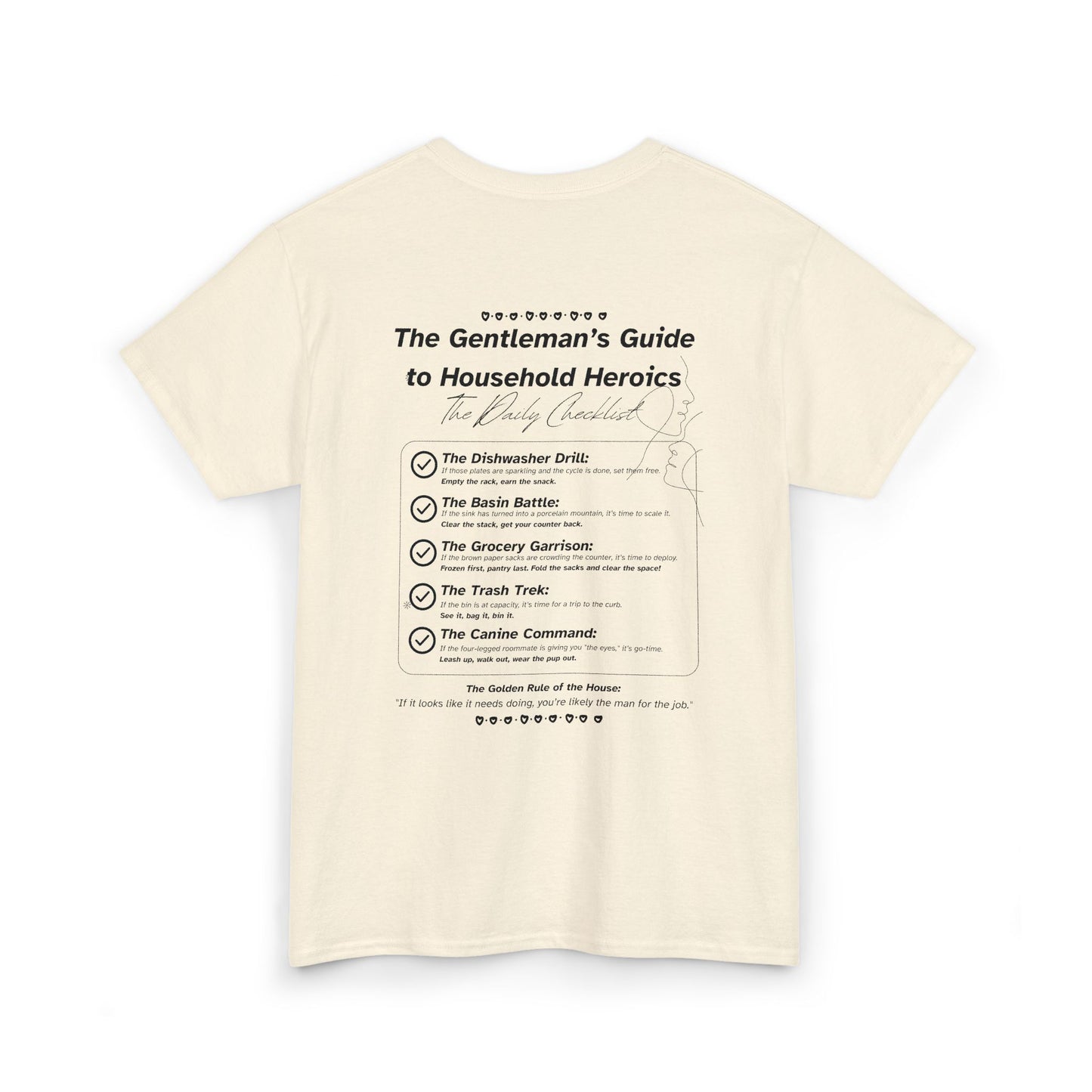 The Gentleman's Guide to Household Heroics Tee for Dog Owners | Illustrated Rule List