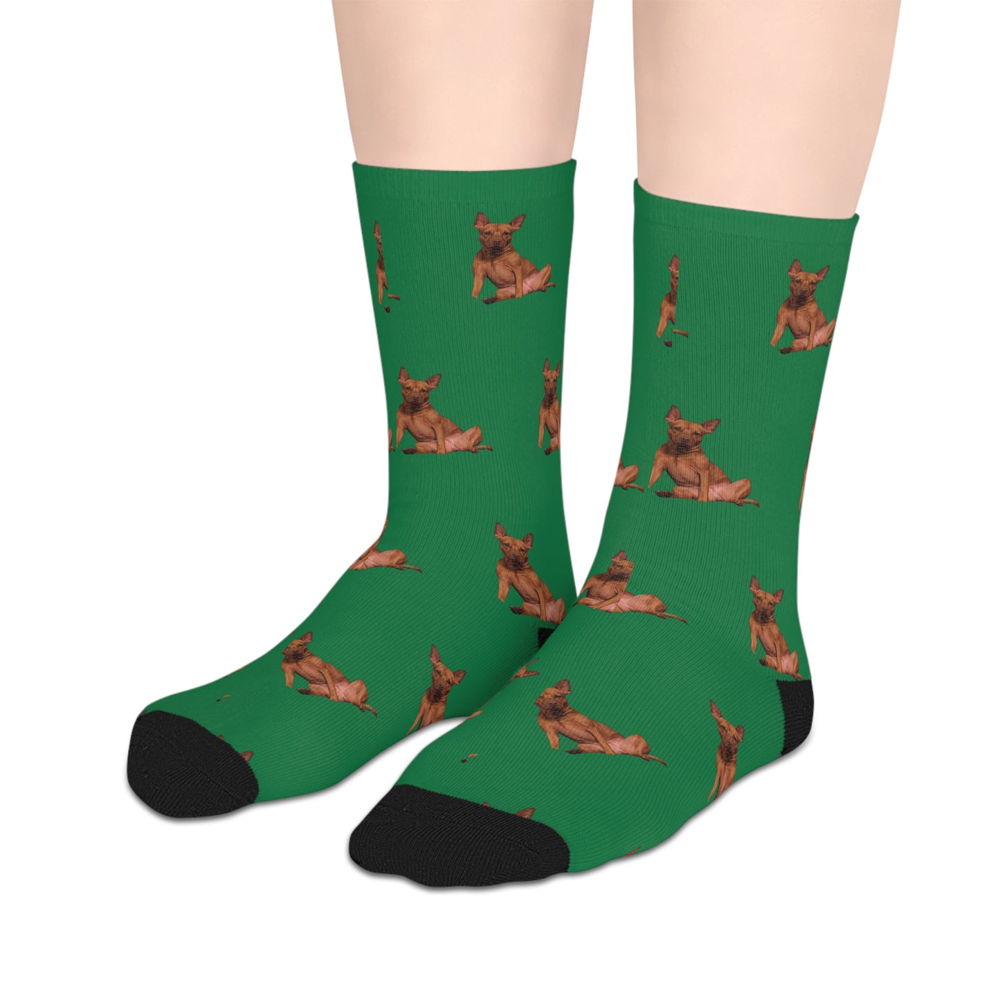 Custom Photo Mid-length Socks | Personalized Pet or Portrait on Dark Green