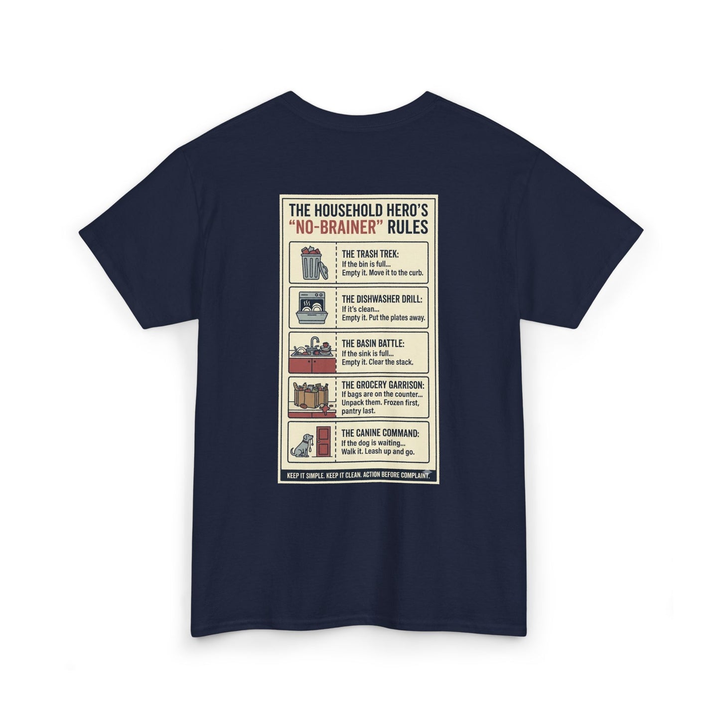 The Gentleman's Guide to Household Heroics Tee for Dog Owners Cartoon Style | Illustrated Rule List