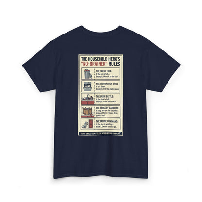 The Gentleman's Guide to Household Heroics Tee for Dog Owners Cartoon Style | Illustrated Rule List