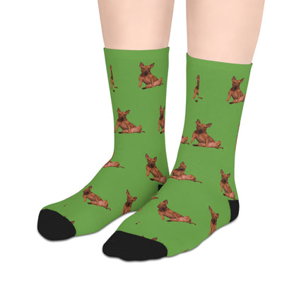 Custom Photo Mid-length Socks | Personalized Pet or Portrait on Light Green