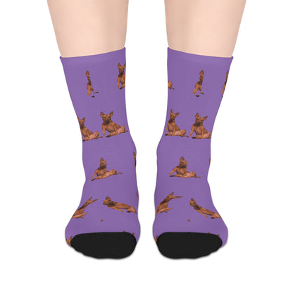 Custom Photo Mid-length Socks | Personalized Pet or Portrait on Purple