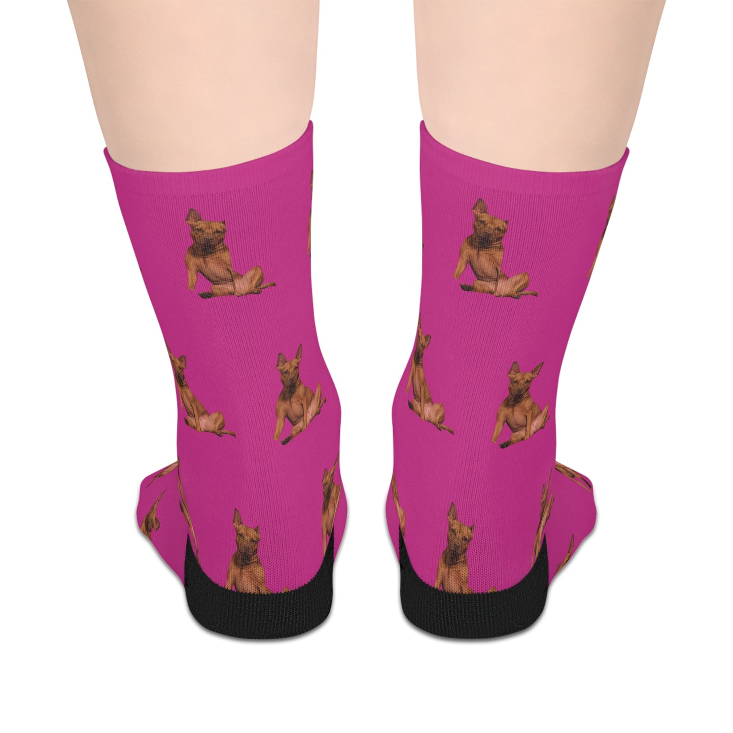 Custom Photo Mid-length Socks | Personalized Pet or Portrait on Pink