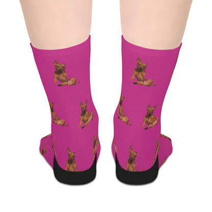 Custom Photo Mid-length Socks | Personalized Pet or Portrait on Pink