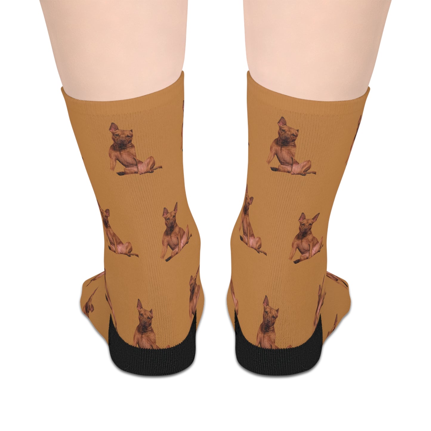 Custom Photo Mid-length Socks | Personalized Pet or Portrait on Brown