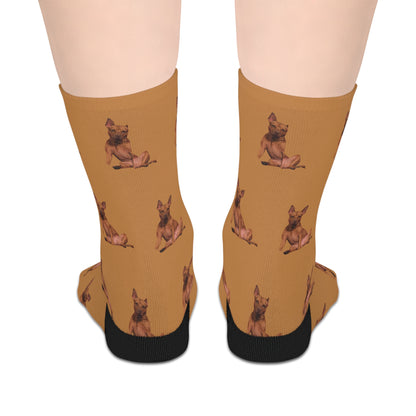 Custom Photo Mid-length Socks | Personalized Pet or Portrait on Brown