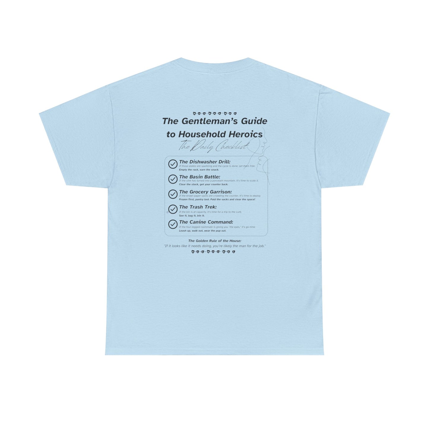 The Gentleman's Guide to Household Heroics Tee for Dog Owners | Illustrated Rule List