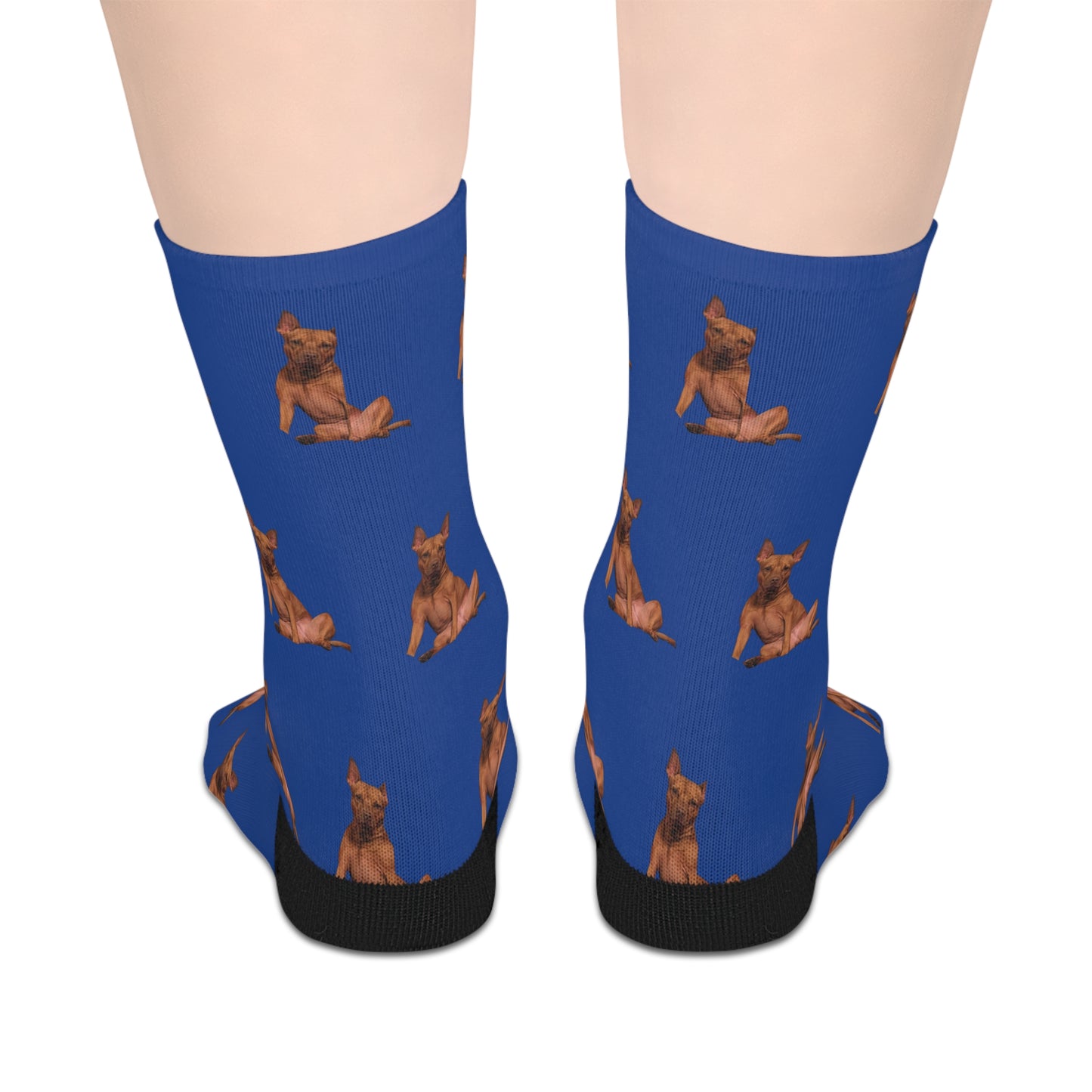 Custom Photo Mid-length Socks | Personalized Pet or Portrait on Dark Blue