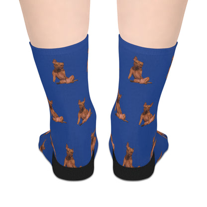 Custom Photo Mid-length Socks | Personalized Pet or Portrait on Dark Blue