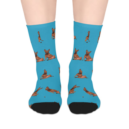 Custom Photo Mid-length Socks | Personalized Pet or Portrait on Turquoise