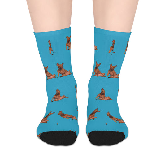 Custom Photo Mid-length Socks | Personalized Pet or Portrait on Turquoise