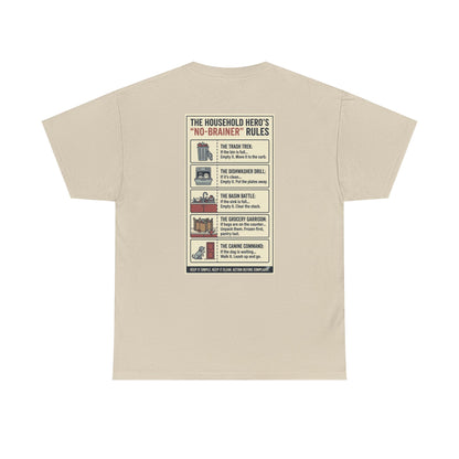 The Gentleman's Guide to Household Heroics Tee for Dog Owners Cartoon Style | Illustrated Rule List