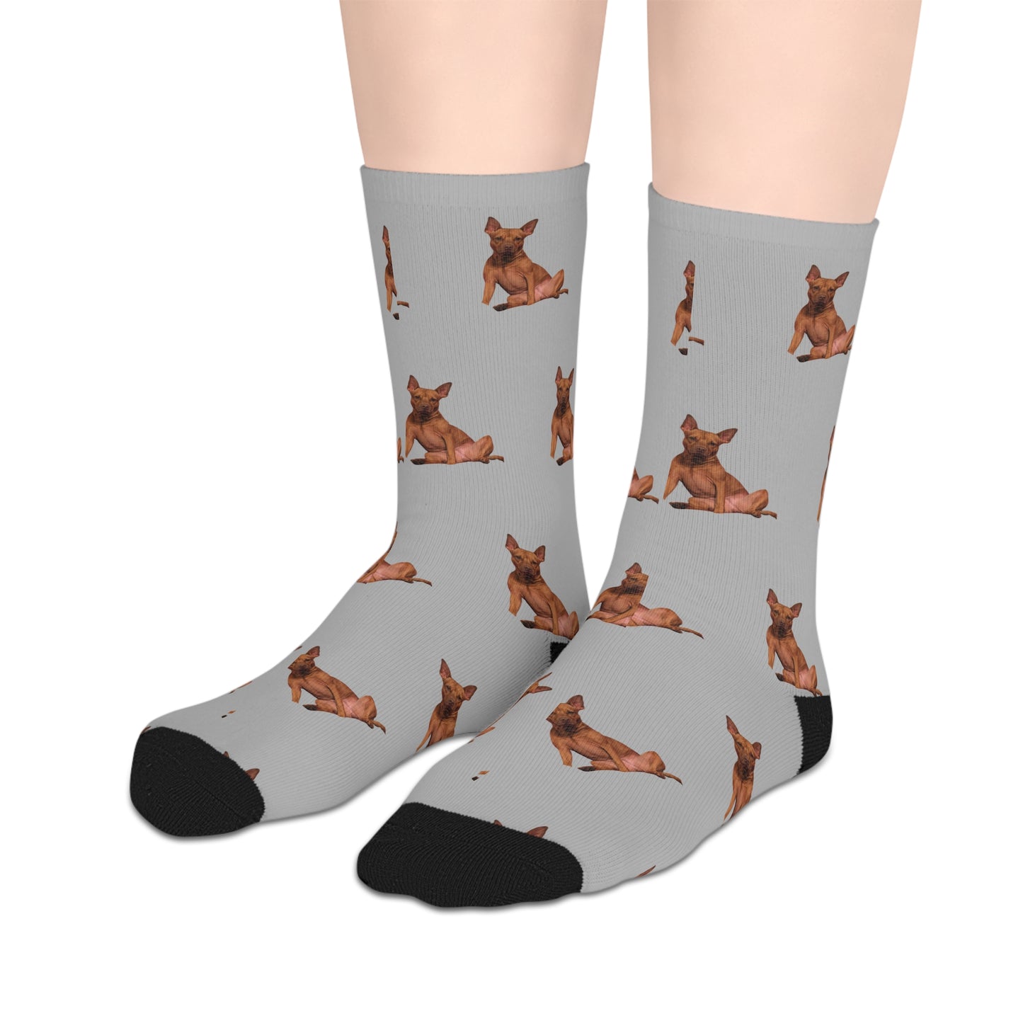 Custom Photo Mid-length Socks | Personalized Pet or Portrait on Grey