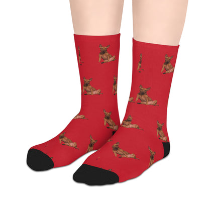 Custom Photo Mid-length Socks | Personalized Pet or Portrait on Red