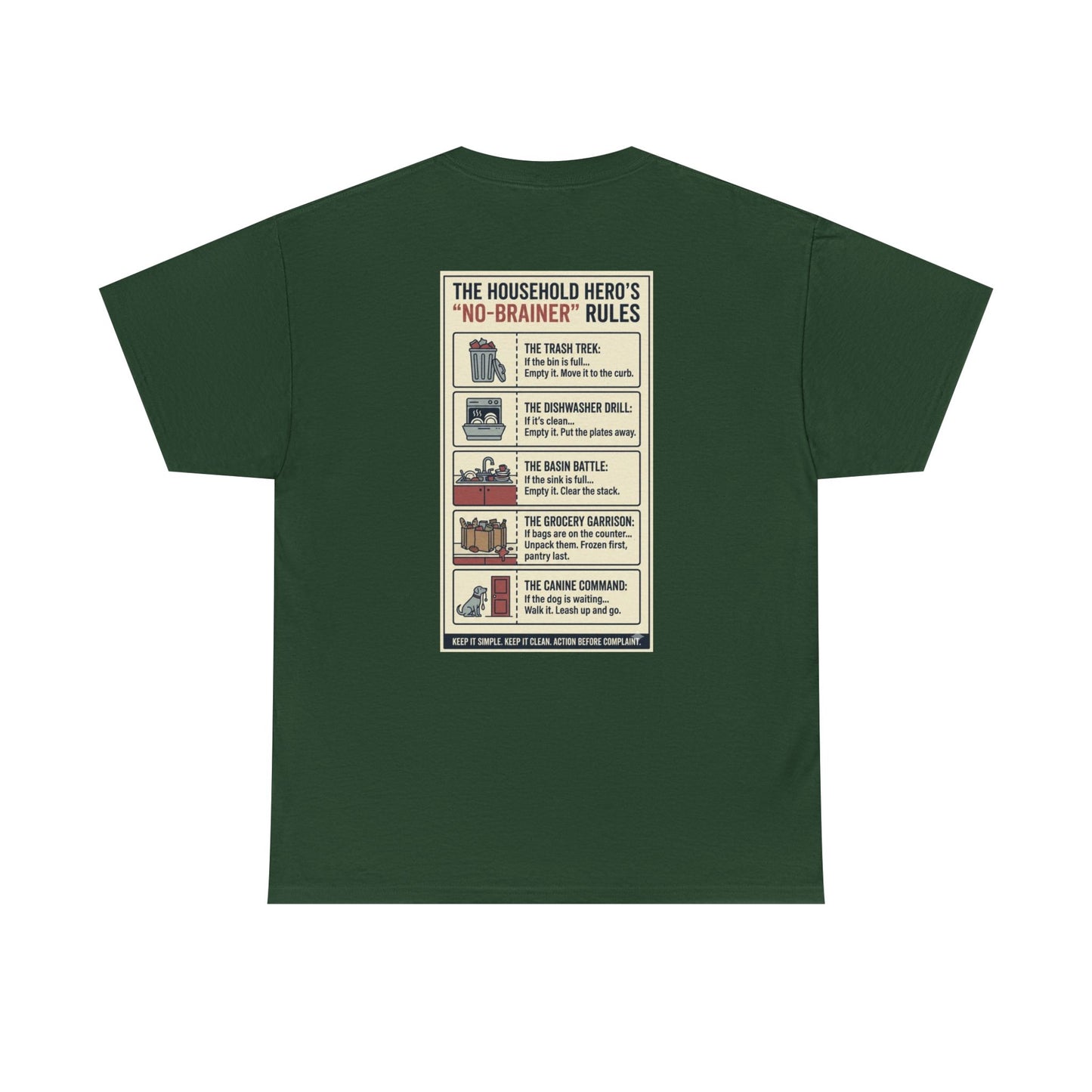 The Gentleman's Guide to Household Heroics Tee for Dog Owners Cartoon Style | Illustrated Rule List