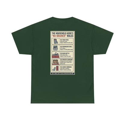 The Gentleman's Guide to Household Heroics Tee for Dog Owners Cartoon Style | Illustrated Rule List