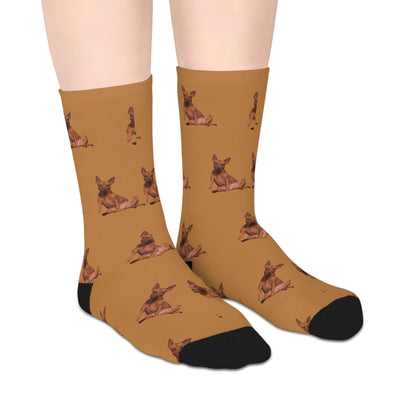 Custom Photo Mid-length Socks | Personalized Pet or Portrait on Brown