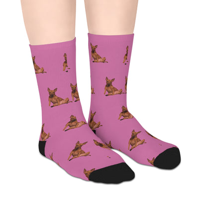 Custom Photo Mid-length Socks | Personalized Pet or Portrait on Light Pink
