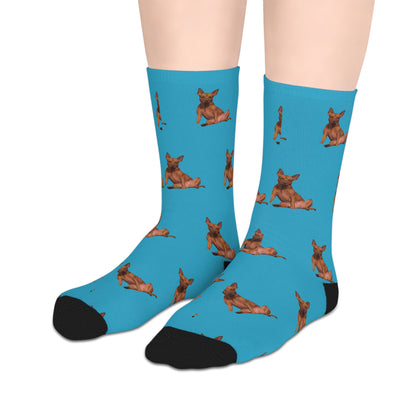 Custom Photo Mid-length Socks | Personalized Pet or Portrait on Turquoise