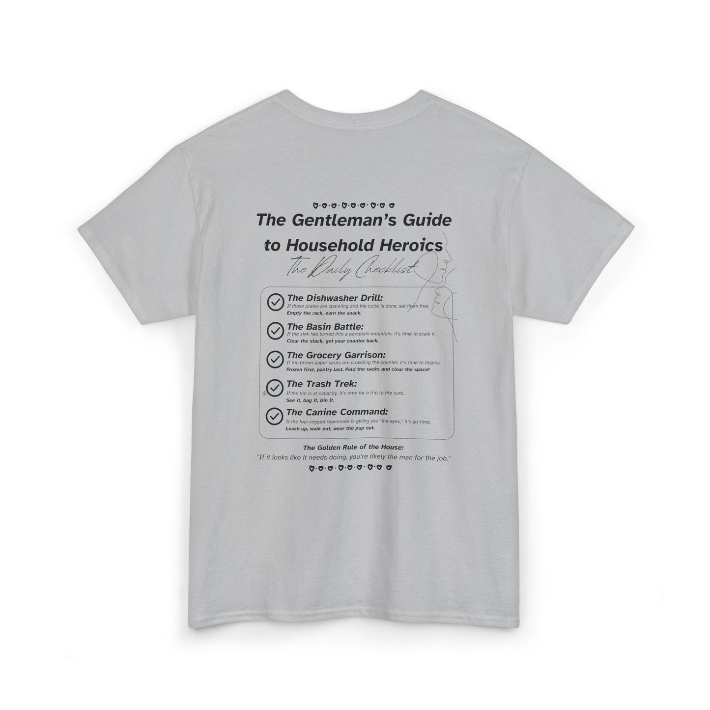 The Gentleman's Guide to Household Heroics Tee for Dog Owners | Illustrated Rule List