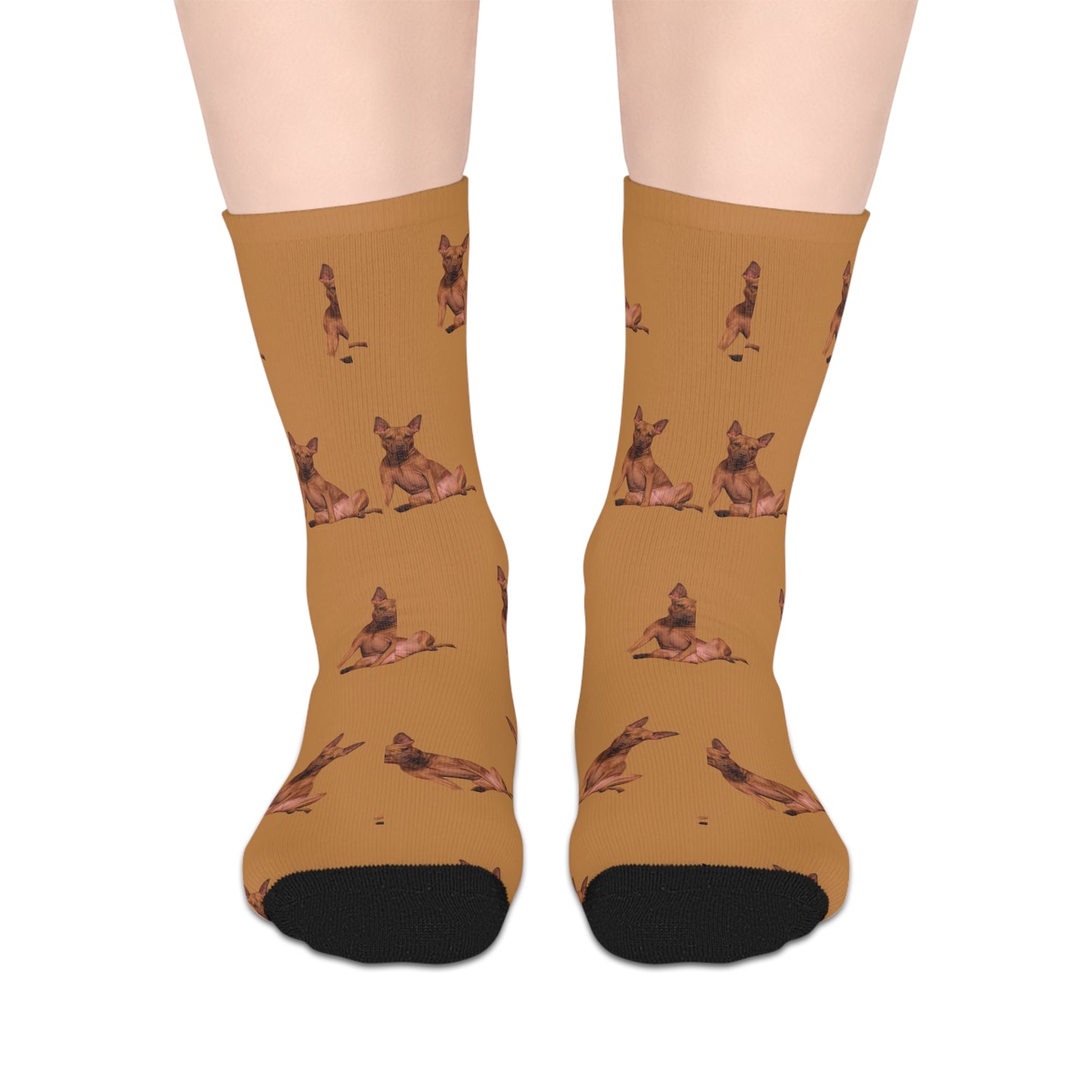 Custom Photo Mid-length Socks | Personalized Pet or Portrait on Brown