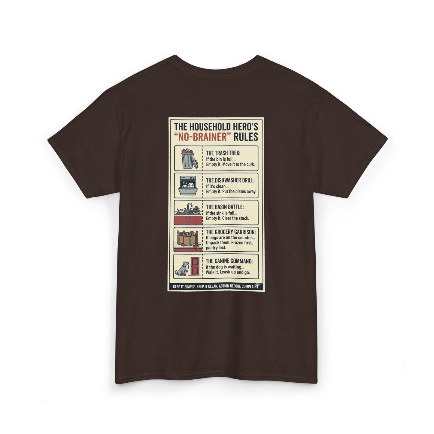 The Gentleman's Guide to Household Heroics Tee for Dog Owners Cartoon Style | Illustrated Rule List