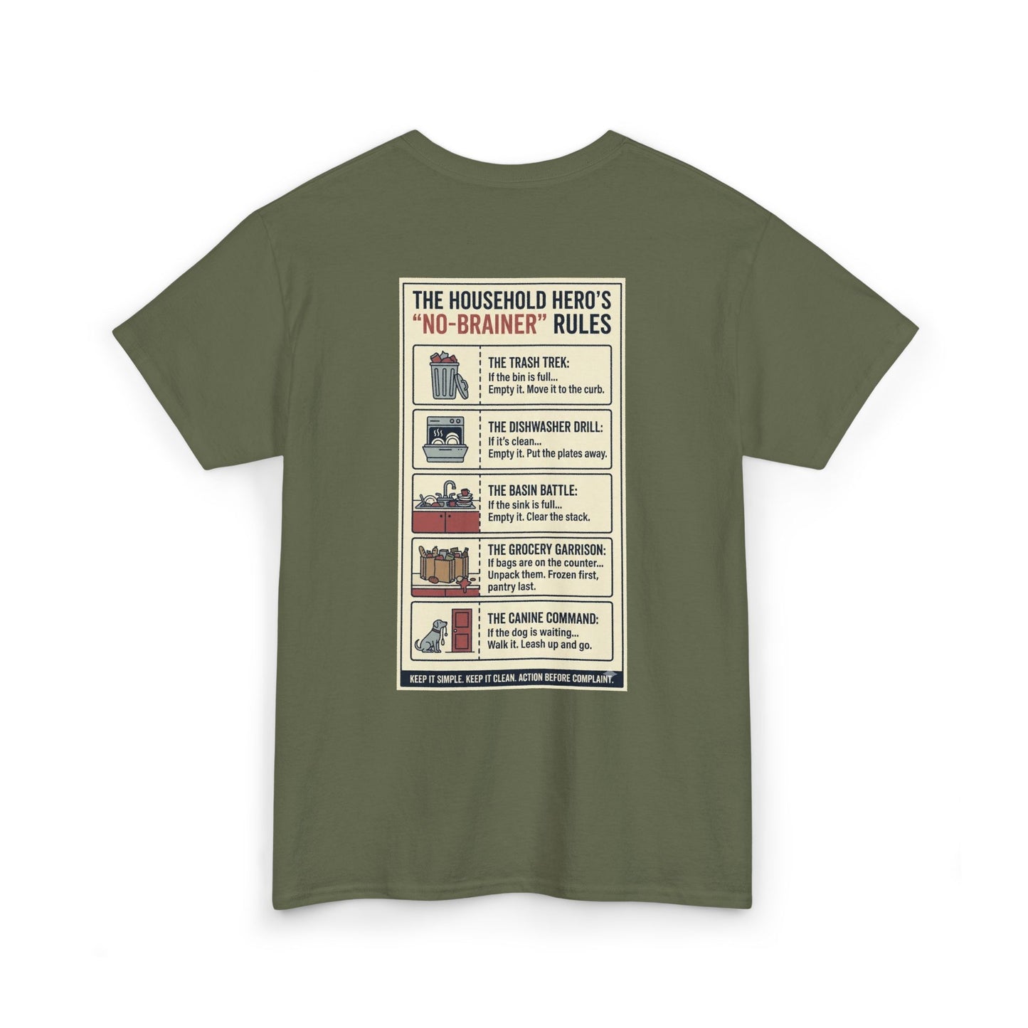 The Gentleman's Guide to Household Heroics Tee for Dog Owners Cartoon Style | Illustrated Rule List