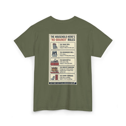 The Gentleman's Guide to Household Heroics Tee for Dog Owners Cartoon Style | Illustrated Rule List