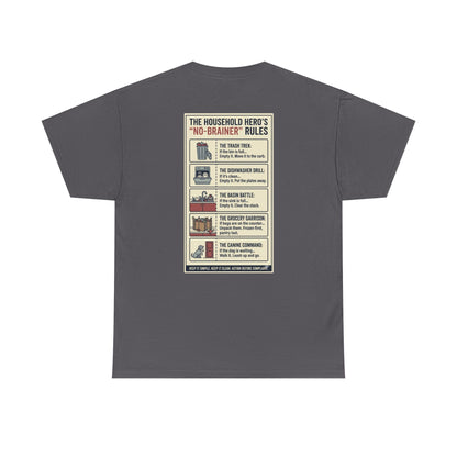 The Gentleman's Guide to Household Heroics Tee for Dog Owners Cartoon Style | Illustrated Rule List