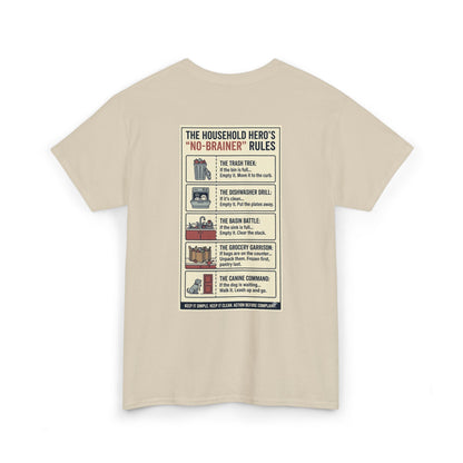 The Gentleman's Guide to Household Heroics Tee for Dog Owners Cartoon Style | Illustrated Rule List