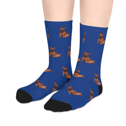Custom Photo Mid-length Socks | Personalized Pet or Portrait on Dark Blue