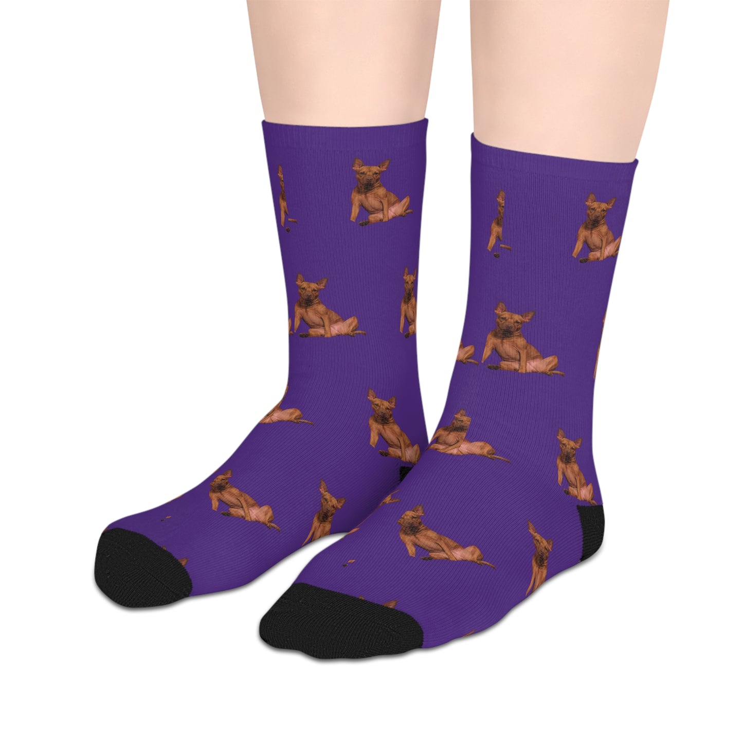 Custom Photo Mid-length Socks | Personalized Pet or Portrait on Dark Purple
