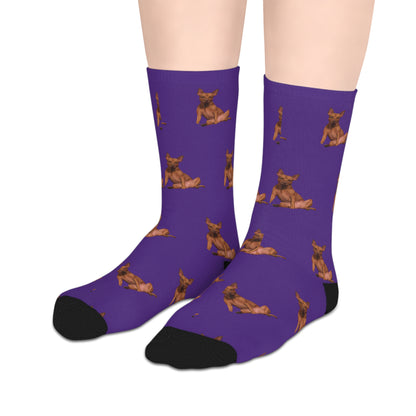 Custom Photo Mid-length Socks | Personalized Pet or Portrait on Dark Purple