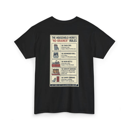 The Gentleman's Guide to Household Heroics Tee for Dog Owners Cartoon Style | Illustrated Rule List